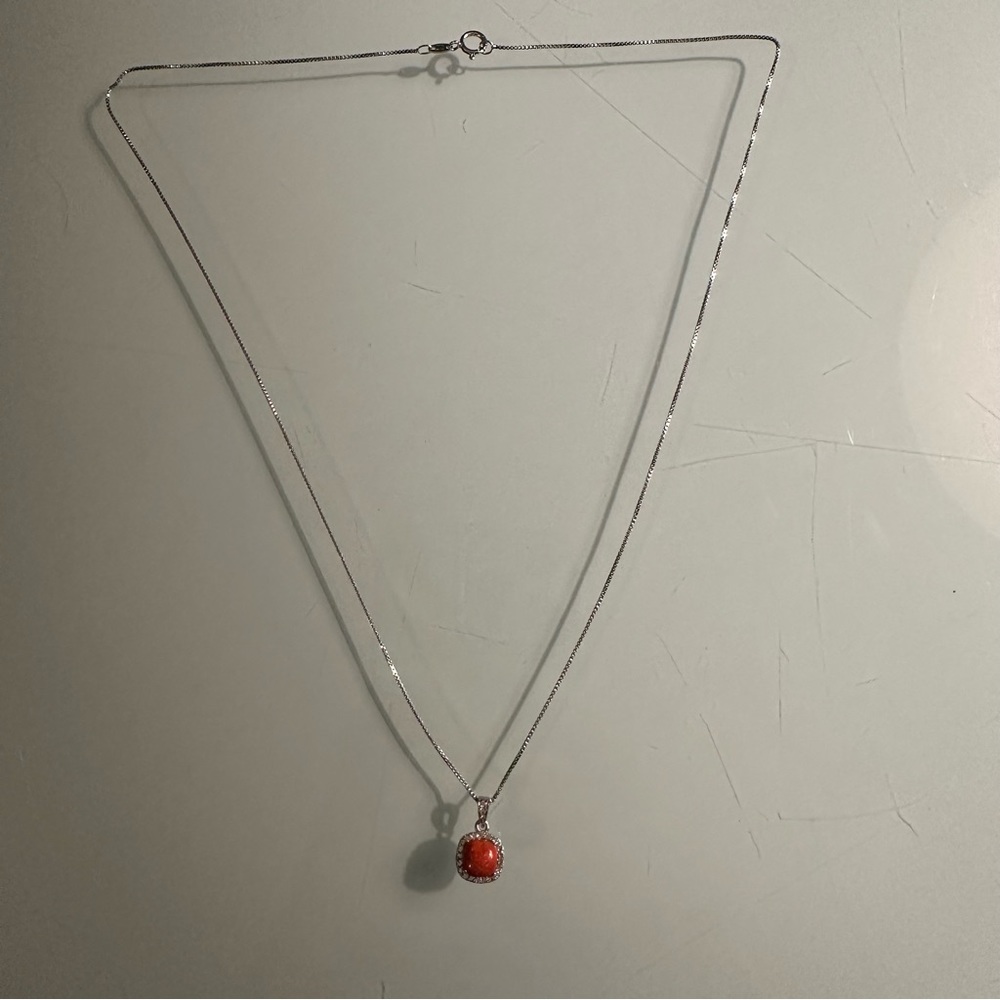 NWOT Ross-Simons Coral Pendant with .20 ct. t.w. White Topaz in Sterling Silver - Picture 2 of 8